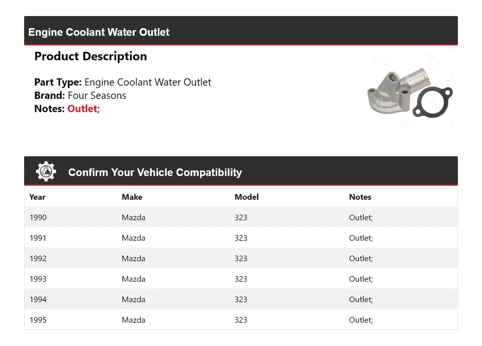For 1990-1995 Mazda 323 Engine Coolant Water Outlet 4 Seasons 1991 1992 1993 - Image 2 of 4