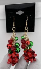 Christmas Gold Tone Earrings Bell Flower Decor Adjustable Length. Used