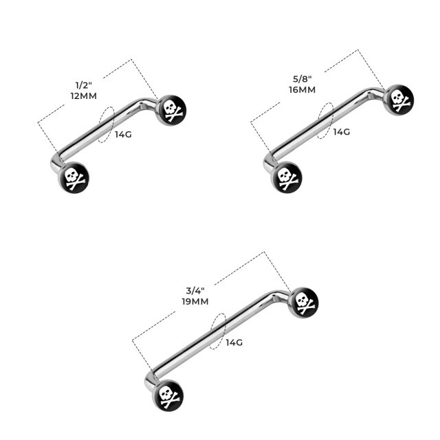 Surface Barbell Internally Threaded 316L Surgical Steel 14G Flat Skull Crossbones Staple Surface Piercings Barbell Jewelry 12mm 16mm 19mm 