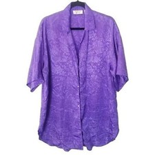 VTG Victoria's Secret Gold Label Womens M/L Purple Floral Satin Pajama Top