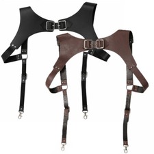 Unisex Vintage Leather Suspenders Braces Shoulder Strap Belt Adjustable Harness
