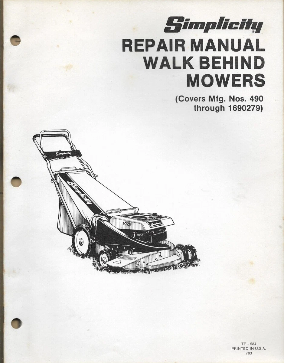 SIMPLICITY WALK BEHIND LAWN MOWERS Model 1021 1033 1034 TP 584