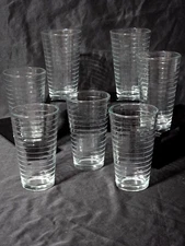 Vintage LIBBEY GLASS 5.75" Iced Tea Glass HOOPS Tumbler 14oz - Set Of 6 + 1 FREE