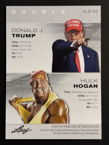 Donald Trump / Hulk Hogan 2024 Exclusive Legends Edition #ELE-03 Wrestling Card - Picture 2 of 2