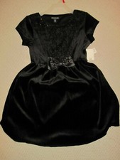 NWT George Girls Festive Holiday Dress BLK Sequin  Velour Size S 6-6X