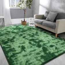 Hutha Large Area Rug, 5X8 Tie-Dyed Green Fluffy Shag Rugs for Living Room Bedroo