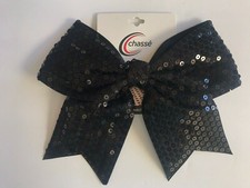 Black Sequins Chasse Cheer Hair Bow Sparkle Performance Dance Gymnastics