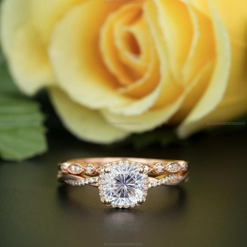 14k Rose Gold Moissanite Wedding Band for Birthdays and Special Occasions  -image