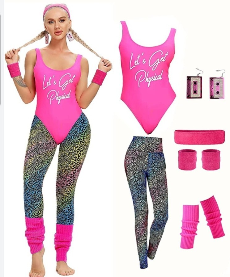 Womens 80S Workout Costume Outfit 80S Accessories Set Leotard Neon