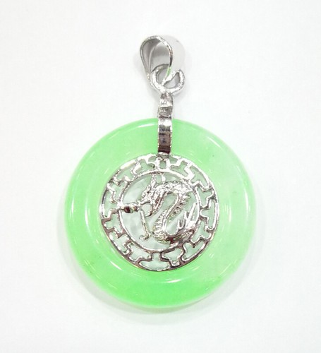 Collar Colgante Dragón 18 KGP Círculo Redondo Genuino Verde Jade Suerte Hombres Mujeres - Imagen 2 de 10
