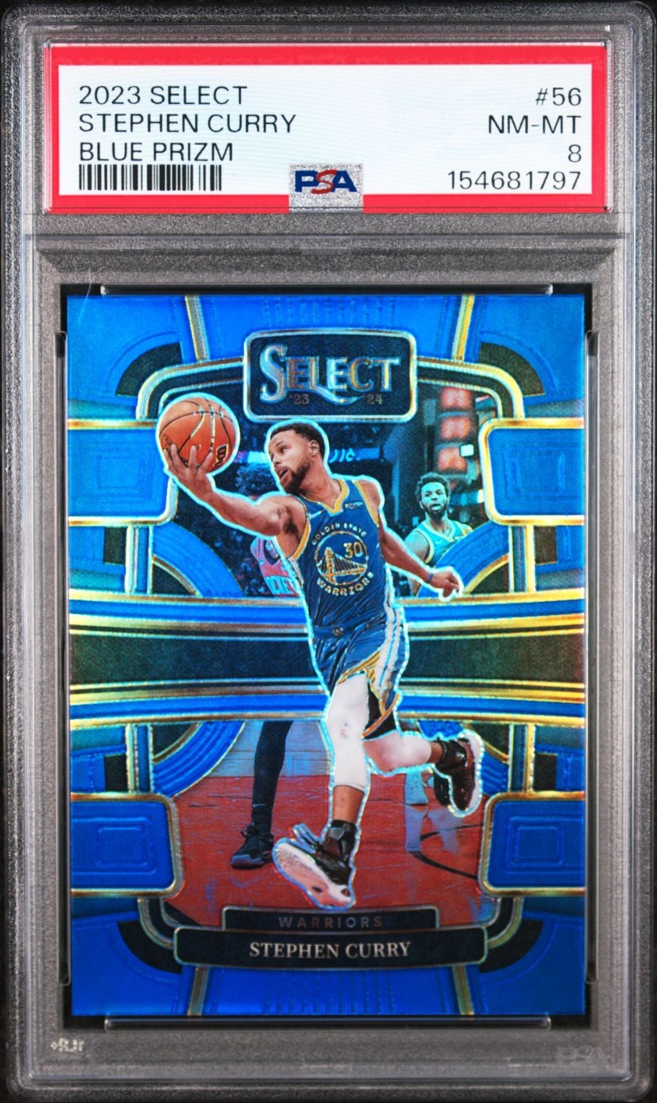 Stephen Curry 2023 Select Concourse #56 Blue Prizm PSA 8