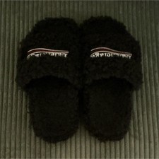 Balenciaga Men's Black Faux Fur Slide Slippers US Size 7.5 Boucl  Casual