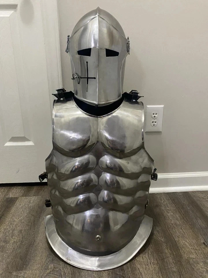 罗马肌肉身体盔甲 Cuirass 带 Barbuta 头盔希腊中世纪万圣节 — 第 2/4 张图片