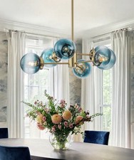 6-Light Modern Sputnik Blue Globe Cluster Glass Chandelier 30.7 in NWT