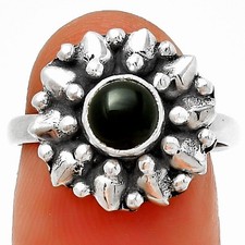 Natural Black Onyx - Brazil 925 Sterling Silver Ring s.8 Jewelry R-1484