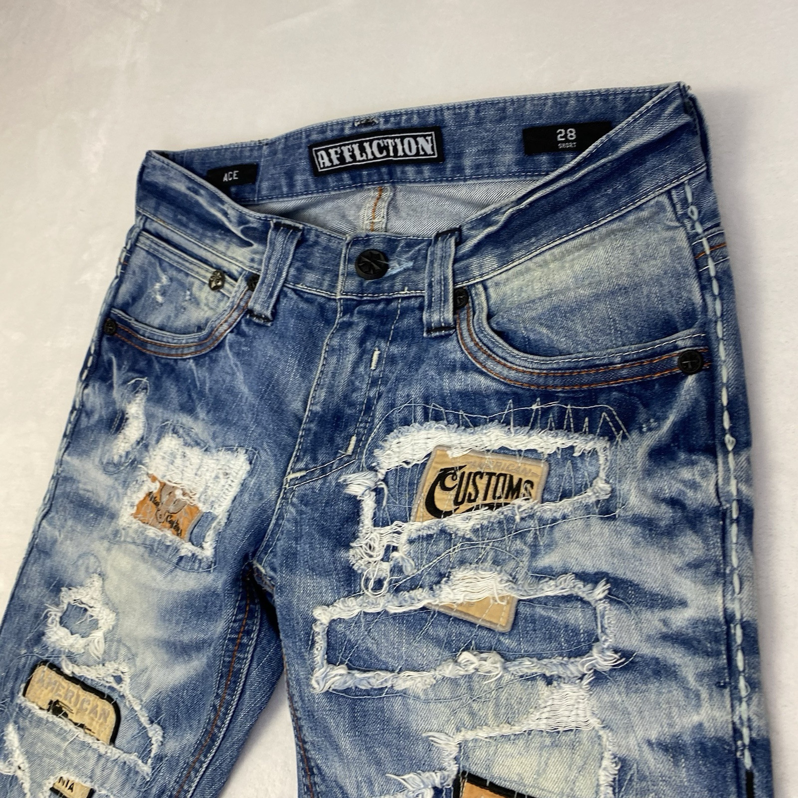 Affliction Black Ace Patchwork Jeans Patched Dest… - image 3