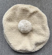 Koolaburra by UGG Cream Faux Fur Pom Beret Hat Sherpa Fleece Ribbed Knit Band OS