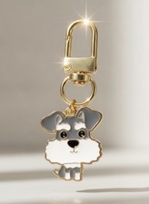 Schnauzer Dog Enamel Metal Keychain Charm Gold Clip Gift Animal Print New