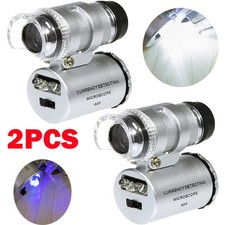 2Pc 60X Magnifying Loupe Jewelry Pocket Magnifier Loop Eye Coins LED Light HOT