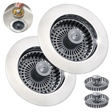 3-in-1 Kitchen Sink Stopper  Drain Strainer Set, Extra Basket Strainer, 2pcs Si