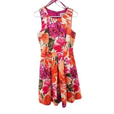 Eliza J Dress Size 4 Floral Fit and Flare Pleated Skirt Pockets Lined Flattering