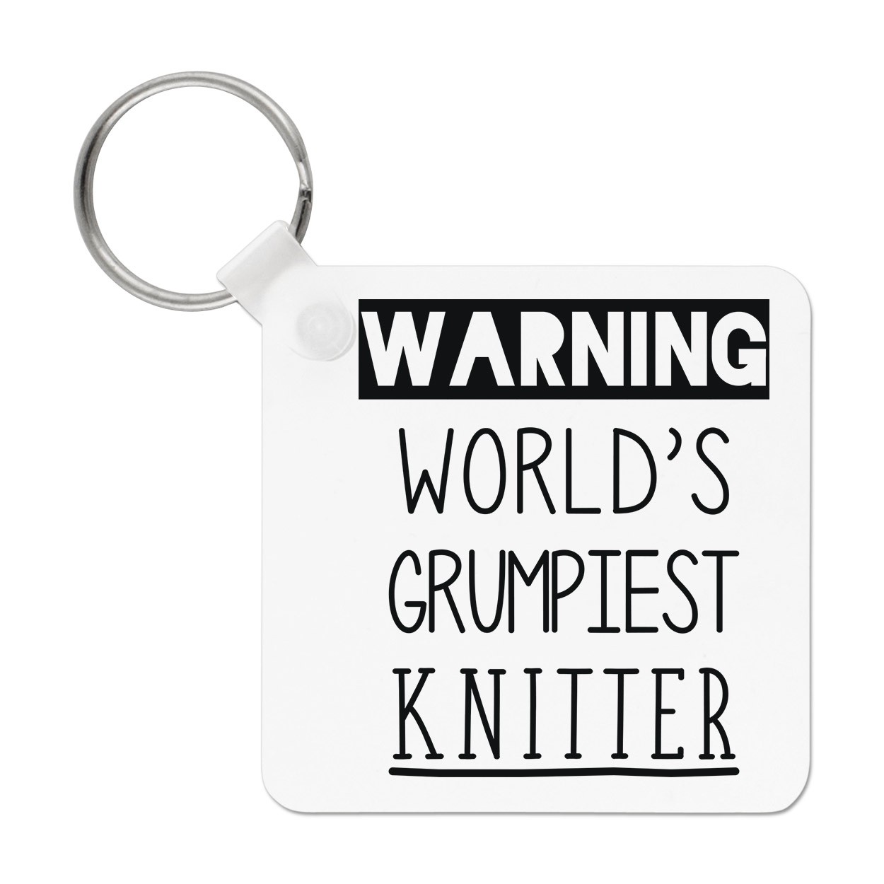 Warning World's Grumpiest Knitter Keyring Key Chain Awesome Best Knitting Mum
