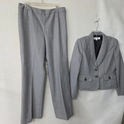 SUIT STUDIO Womens 2 Piece Pant Suit Blazer Gray Size 10 Business Professional
