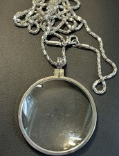 Monocle Loupe Magnifying Glass Necklace Silver Tone 10X