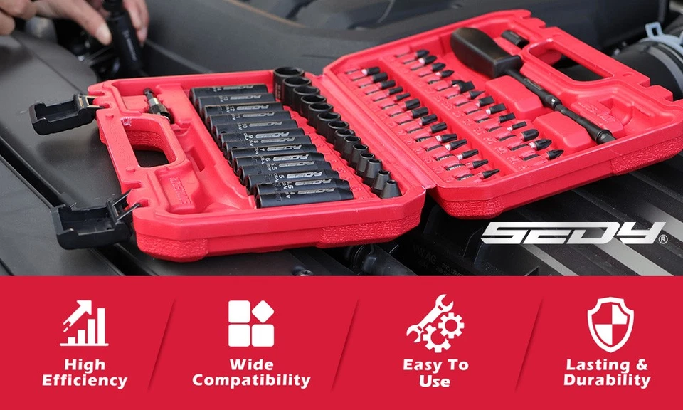64PC 1/4" Drive Impact Socket Wrench Bits Set Metric SAE Deep Shallow Ratchet S2 - Image 2 of 4