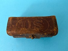 Antique REVOLVER CARTRIDGE BOX Marked R.I.A. 1906 Tan Leather pre WWI