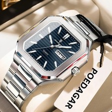 Luxury Men's Watch Square Stainless Steel Waterproof Luminous Date Week