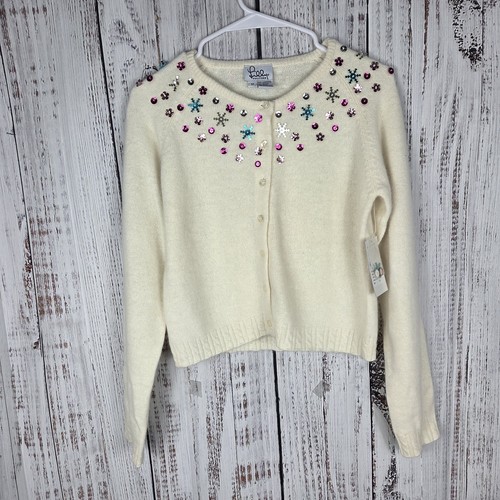 NWT Vintage LILLY PULITZER Knit Cardigan Sweater Girls Size 12 Wool Snowflakes