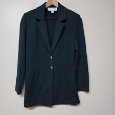 St John Santana Knit Blazer Womens Sz 4 Green Gold Button Marie Gray Old Money
