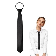 Womens Tie, Pre Tied/Red Ties for Women Adjustable Zipper Womens Necktie Black