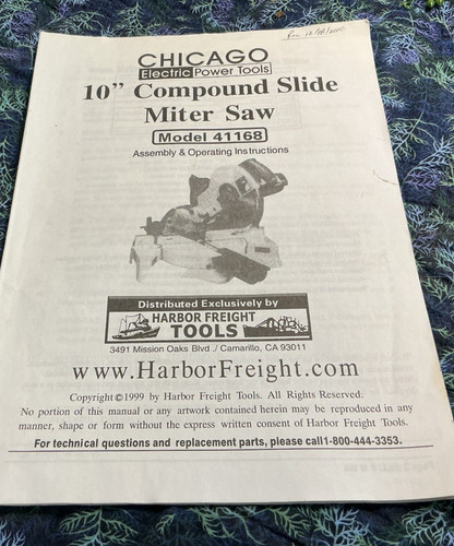 Chicago 10" Compound Miter Saw Model 41168 Assembly & Operating Instructions
