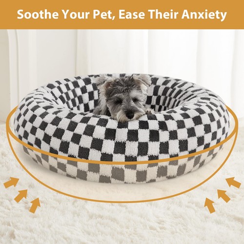 Donut Calming Pet Bed for Small Dogs & Cats  Round Plush NonSlip Washable - Picture 7 of 7