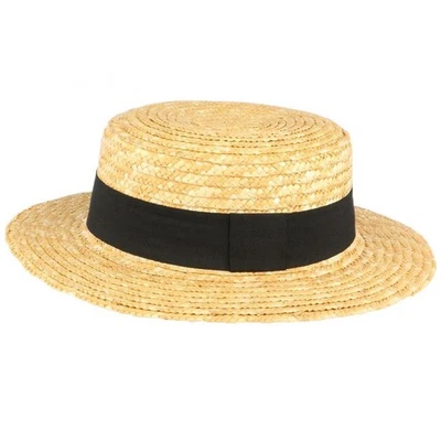 Chapeau de paille canotier beige ceinture noire Moritz-57 - Photo 1/3