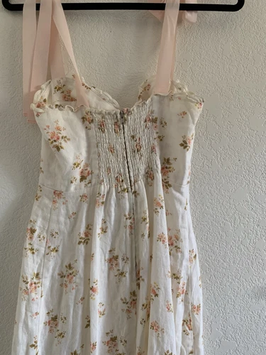 Reformation Vale Linen Dress Mildred White Floral Tie Ribbon Midi Size 2 - Picture 3 of 11