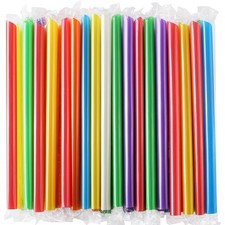  Individually Wrapped ANGLED TIPS 100 Pcs Disposable Jumbo Smoothie Straws, ...