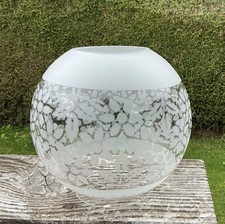 Vintage/Antique Etched Clear Glass Oil Lamp Globe / Shade - Stylised Floral