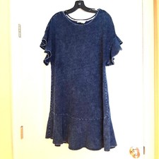 Anthropologie Saturday Sunday Knit Pullover Denim-look Ruffled Dress Sz Med
