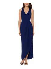 XSCAPE Womens Navy Sleeveless Surplice Neckline Maxi Evening Tulip Dress 6