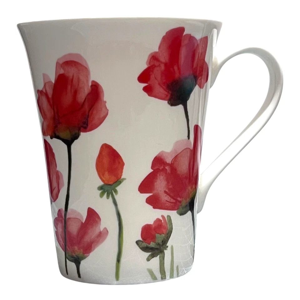 Mikasa Keira Red Poppy Tea Coffee Cup Mug 13 oz White Bone China New Set of FOUR - Image 3 of 4