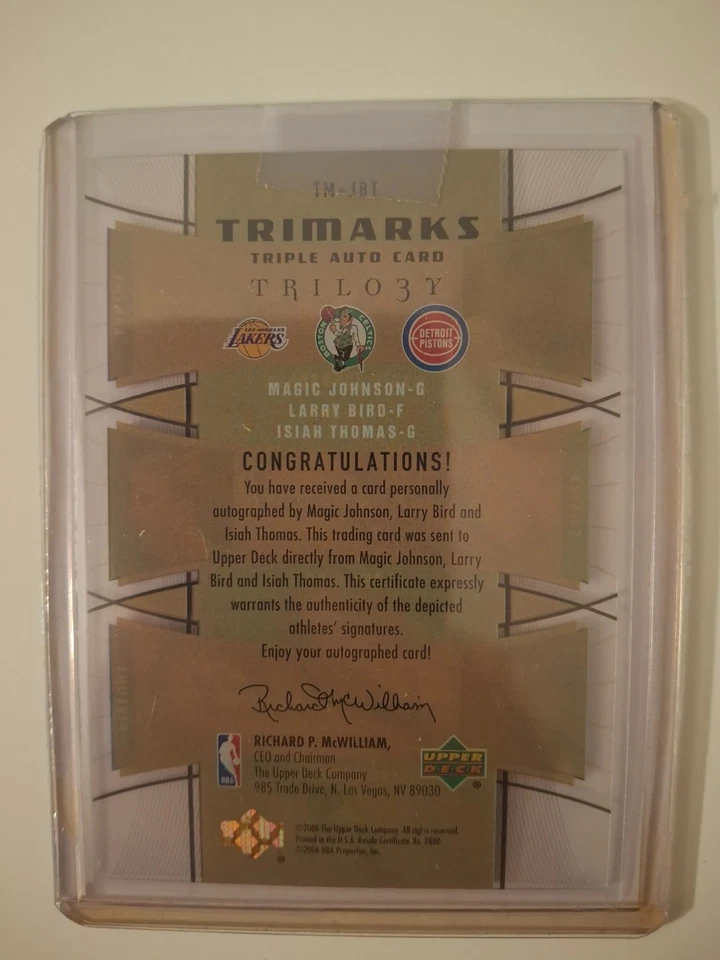 upper deck trimarks triple auto cardmagic johnson larry bird isiah thomas 6/10 - Image 2 of 2