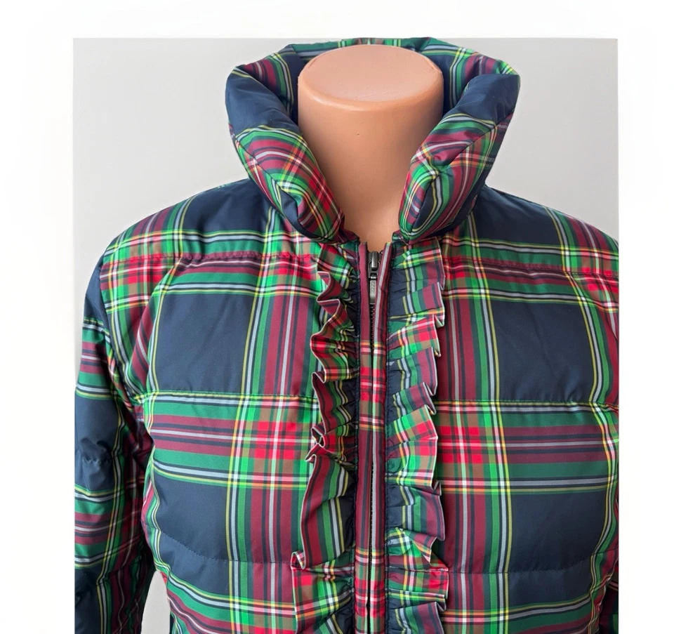 Abrigo acolchado Talbots tartán a cuadros con volantes talla M Foto 2 de 4