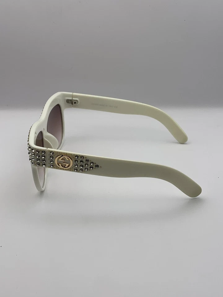 Gafas de sol Gucci para mujer 55-15-136 blancas estrás tachonadas hechas en Italia GG0147 Foto 4 de 4