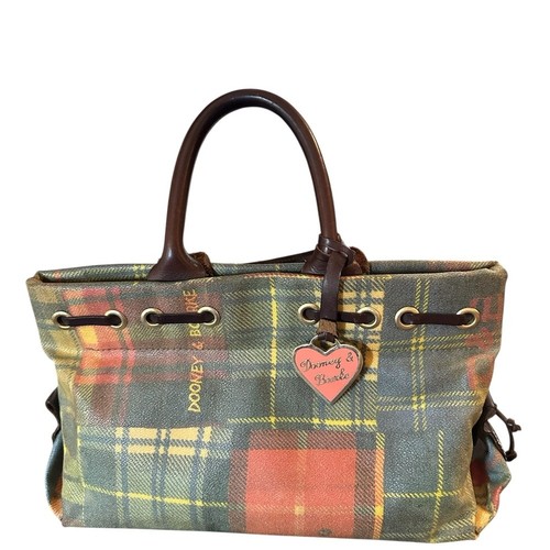 Vintage Plaid DN Tote Bag with Brown Leather Handles - Picture 4 of 11
