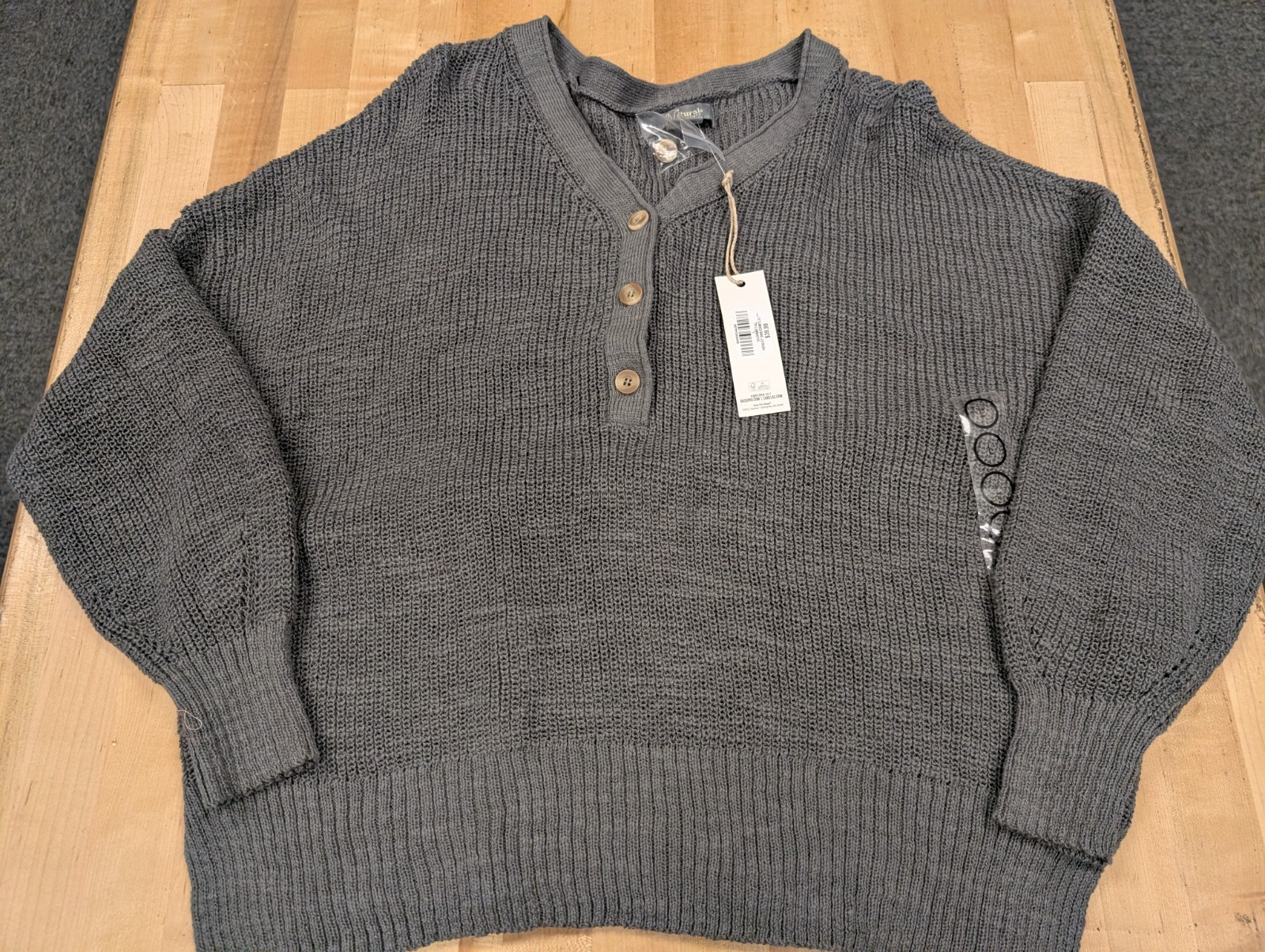 Natural Reflections Henley Sweater Pullover Women's Large Gunmetal