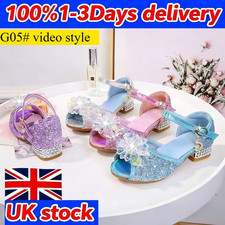 UK Kids Girls Princess Shoes Christmas Party Sequins Crystal Glitter Fancy Dress