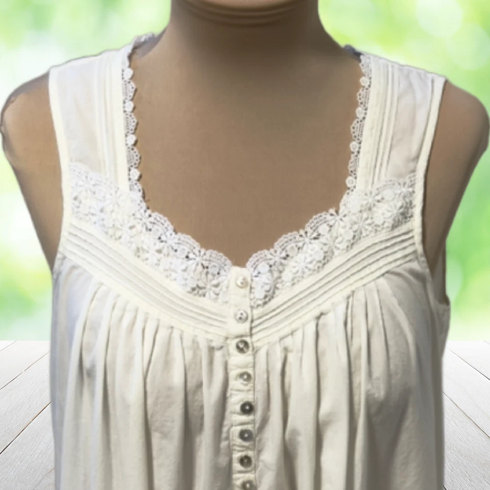 Camisón EILEEN WEST para mujer pequeño blanco con ribete de encaje con volantes dobladillo modesto romántico Foto 2 de 4
